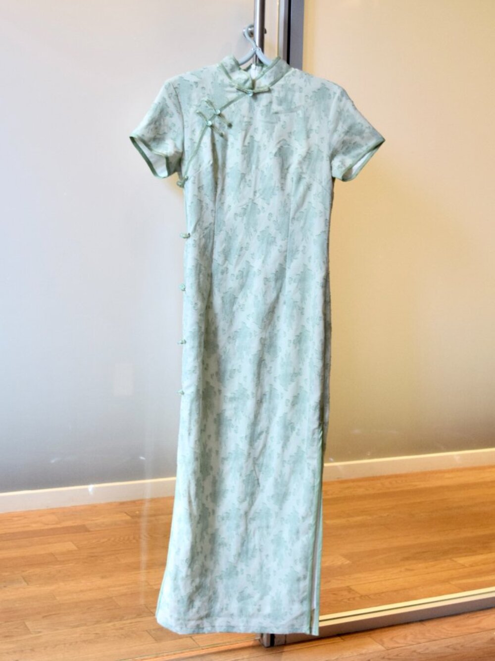 Green Burnout Flora Chiffon Long Qipao - Chinese Dress Cheongsam